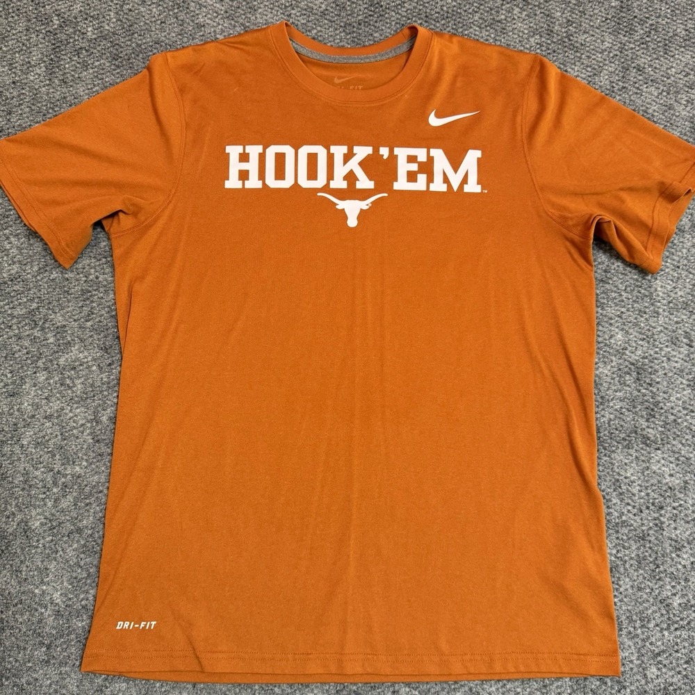 Nike Dri Fit Texas Longhorns Shirt Mens Medium Orange Hook Em NCAA Swoosh Tee